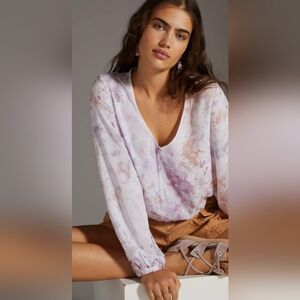 Anthropologie Cloth & Stone Splatter Print V-Neck LS Blouse Sz S EUC